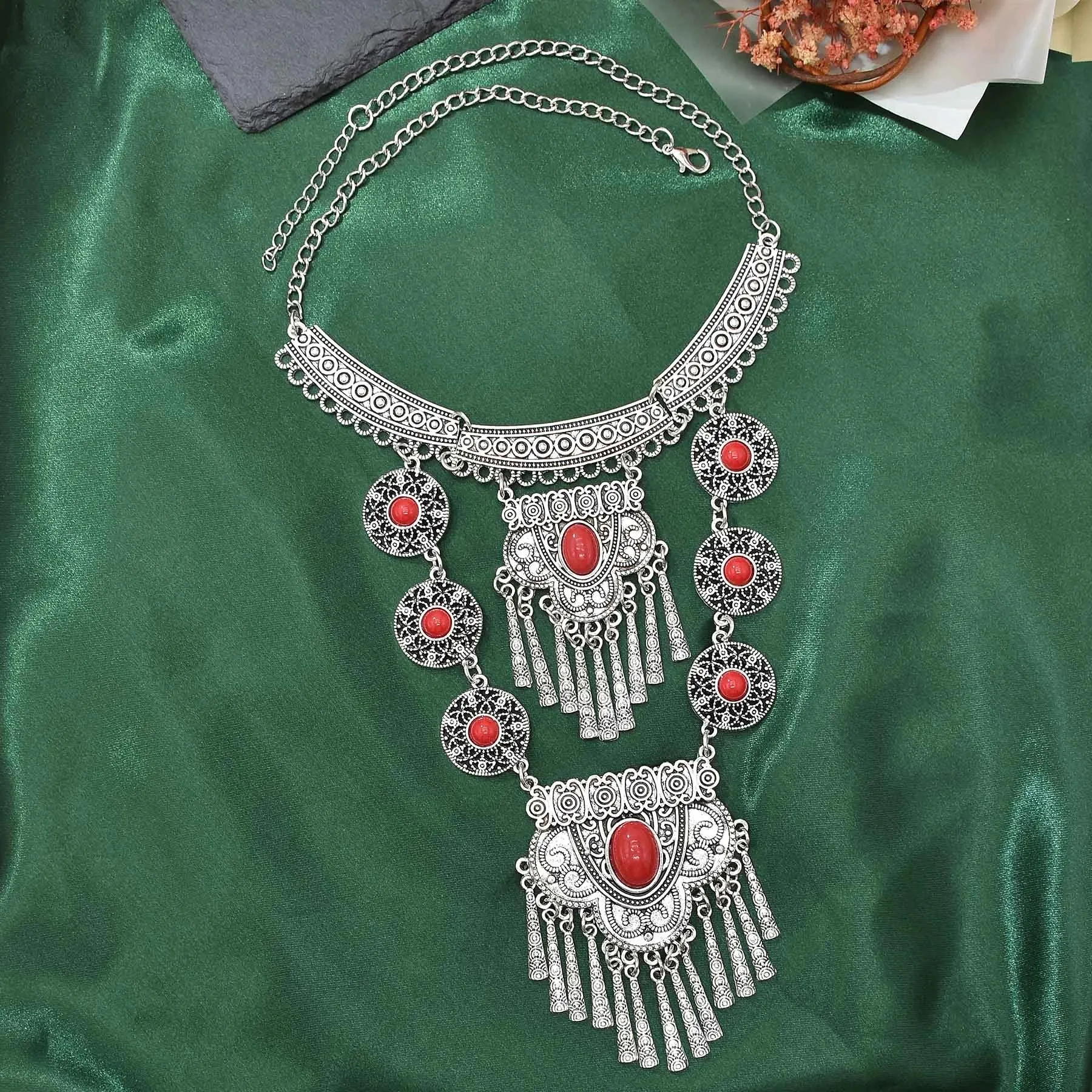 Pendant Necklaces Afghan Bohemian Long Necklace For Women Vintage Ethnic Gypsy Beach Antique Sier Color Statement Turkey_voghion.com