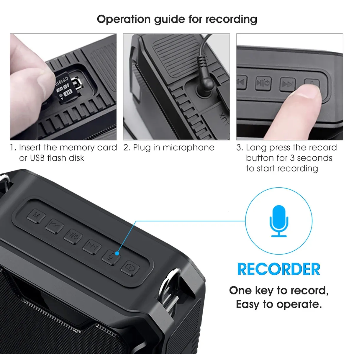 Microphones SHIDU 30W Waterproof Portable Audio Voice Amplifier Loudspeaker Bluetooth Speaker With Wired Mic For_voghion.com