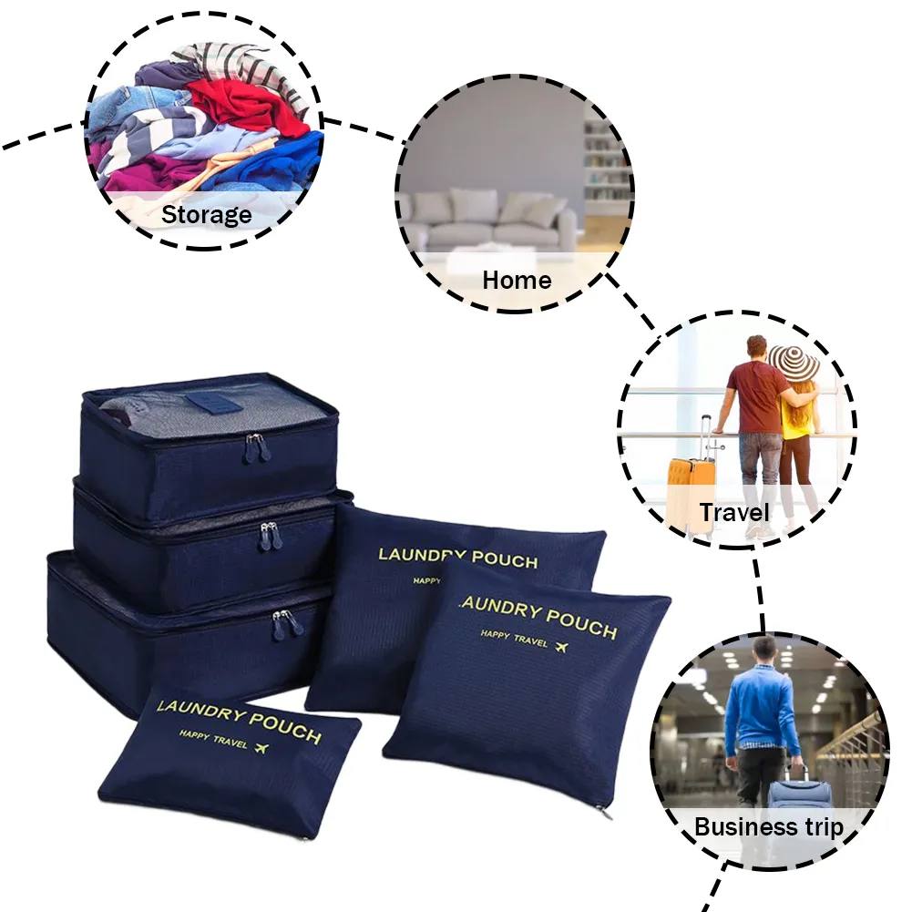 6pcs/set Travel Cases Thickening Lage Storage Bag Waterproof Foldable Space Saving For Family Vacation Skiing Camping_voghion.com