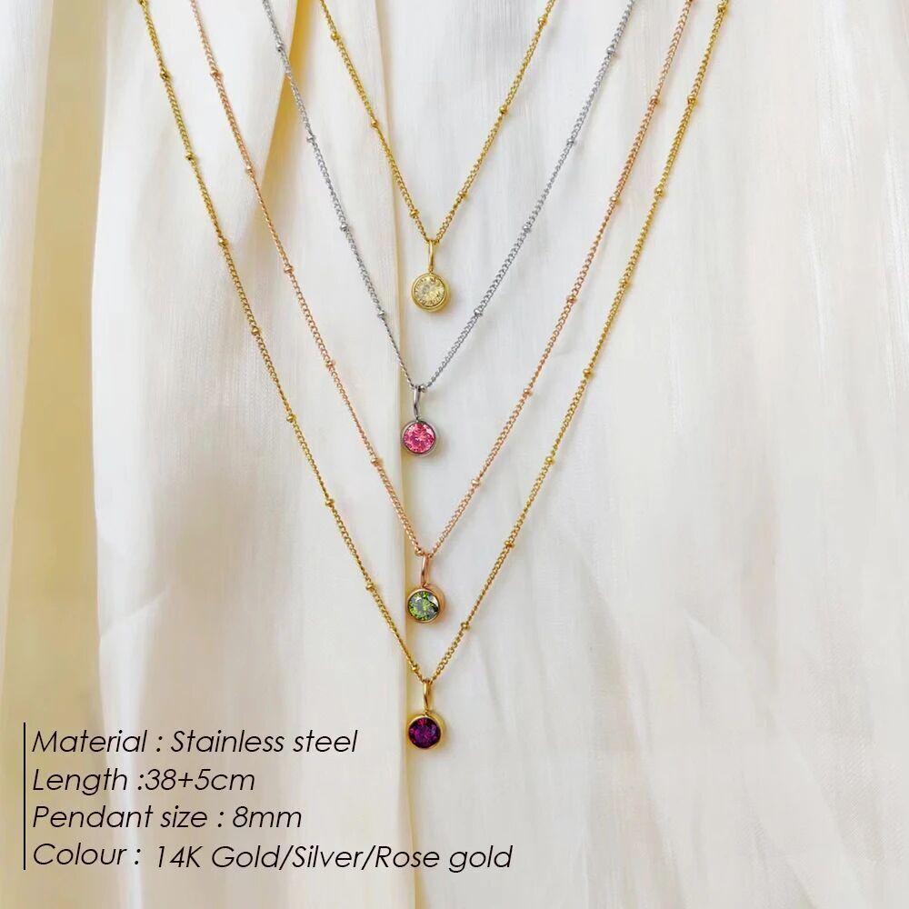 Colar de pedra do mês com pendente zircónia e corrente beads_voghion.com