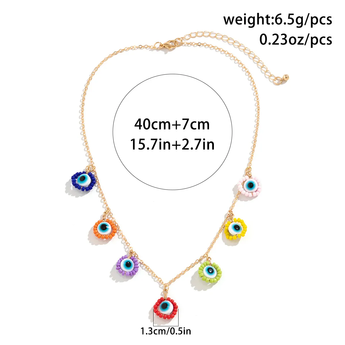 Chains Colored Rice Bead Daisy Tassel Chain Necklace For Women Simple Fashion Gold Plated Turkey Eyes Pendant 2023_voghion.com