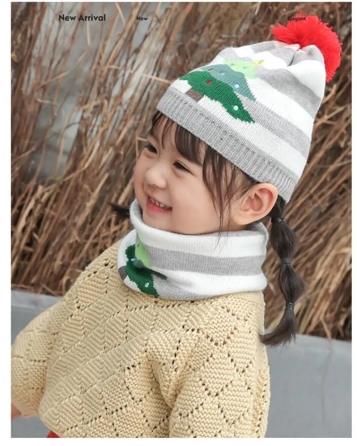 Presente de Natal Quente Gorro Chapéu Conjunto de Duas Peças Bebê Menino e Menina Crianças Quentes Malha Chapéu de Inverno Cachecol de Pescoço para 1-5 Anos_voghion.com