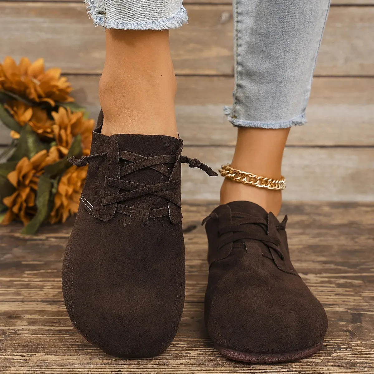 2025 Spring Womens Flat Fashion Round Toe Flats Lightweight Lace-up Sofe Single Shoes Outdoor Casual Sneakers atos_voghion.com