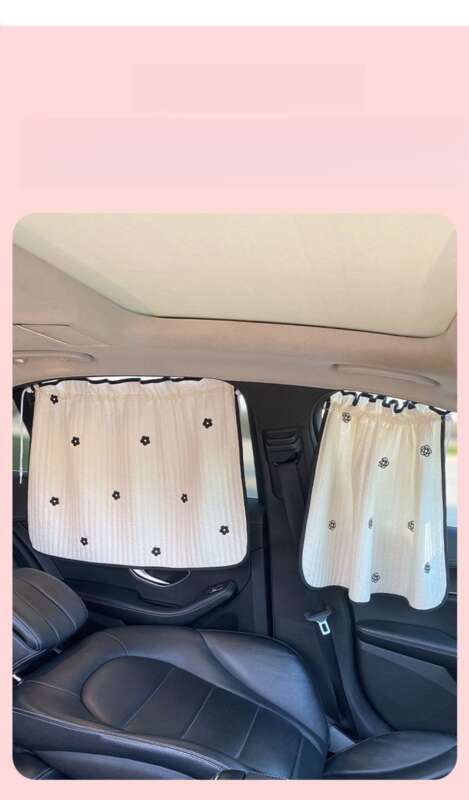 Creative Camellia Flower Printed Embroidered Car Sunshade, Non Punching Suction Cup Type, Rear Universal Version For_voghion.com