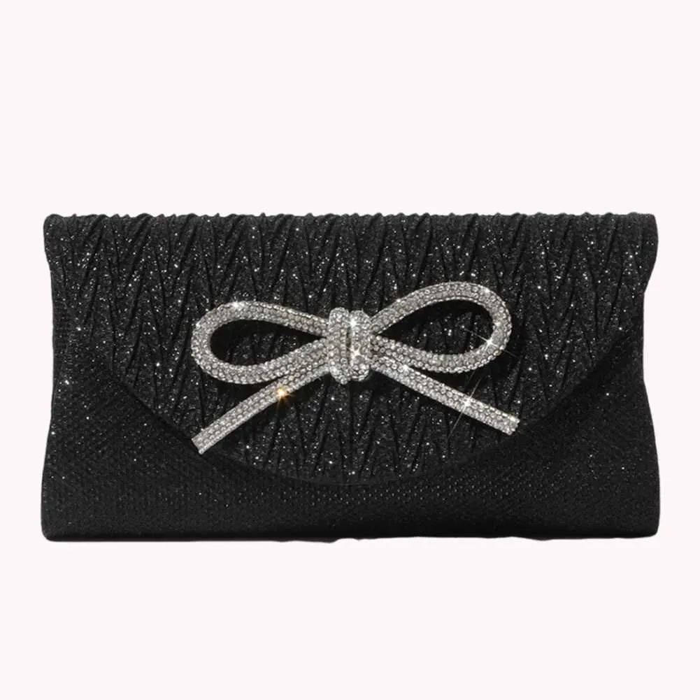 Elegante pochette con fiocco in cristallo scintillante da donna, con busta, per cena, sera, matrimonio, festa, ballo, portafoglio Y241019_voghion.com