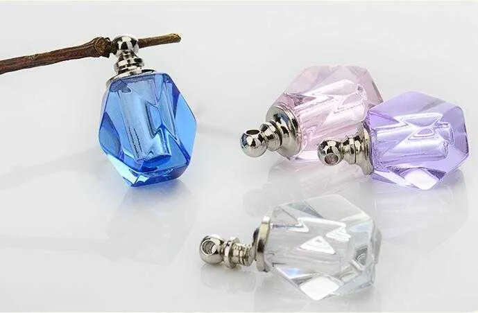 100 pz/lotto 10*15mm tappo a vite rombo fiala pendente rosa cristallo bottiglia di profumo collana ciondolo ciondoli nome o riso arte_voghion.com