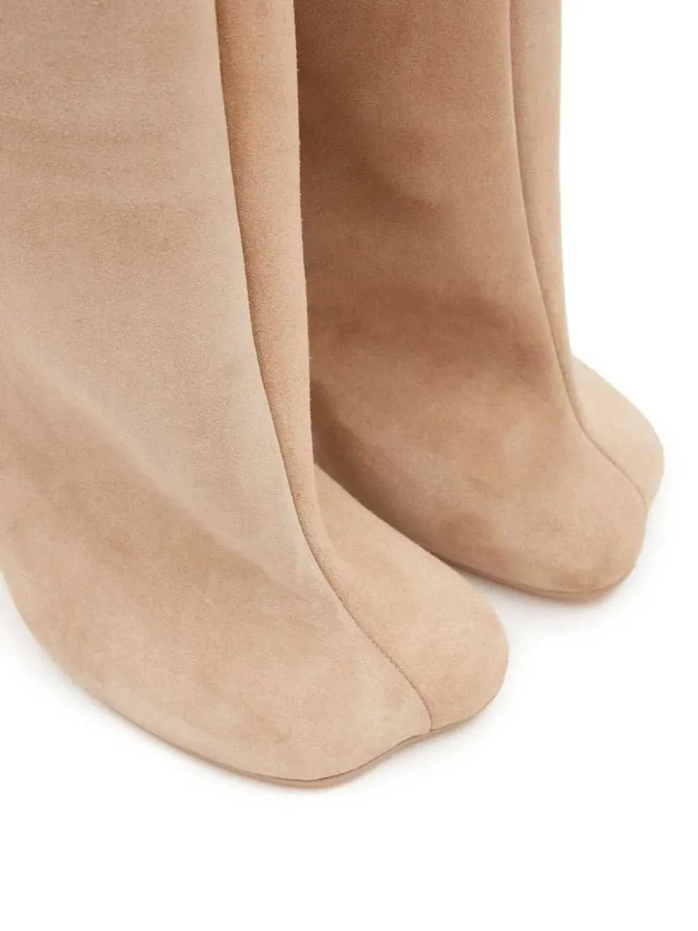 Womens Nude Suede Knee High Square Toe Wide Calnd Foot Pull On Stiletto Heels Fashion Dress Tall Riding Boots Ladies_voghion.com
