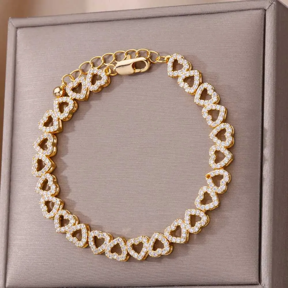 Bangle Zircon Bracelets Women Stainless Steel Gold Color Heart Charm Bracelet Wedding Jewelry Gift For Friends_voghion.com