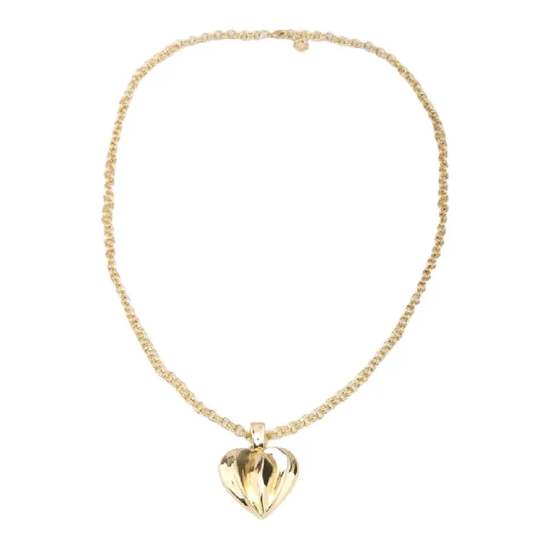 Collier avec pendentif en forme de cœur en métal doré pour femme, bijou tendance et vintage, idéal comme cadeau de fête_voghion.com