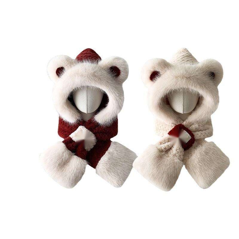 Sciarpa di pelliccia da donna per autunno e inverno, spessa protezione per le orecchie, circonferenza della testa grande, viso piccolo, rosso angora_voghion.com