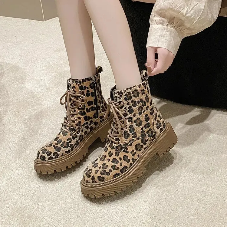 Leopard Pattern Ankle Boots For Women Winter Platform Shoes_voghion.com