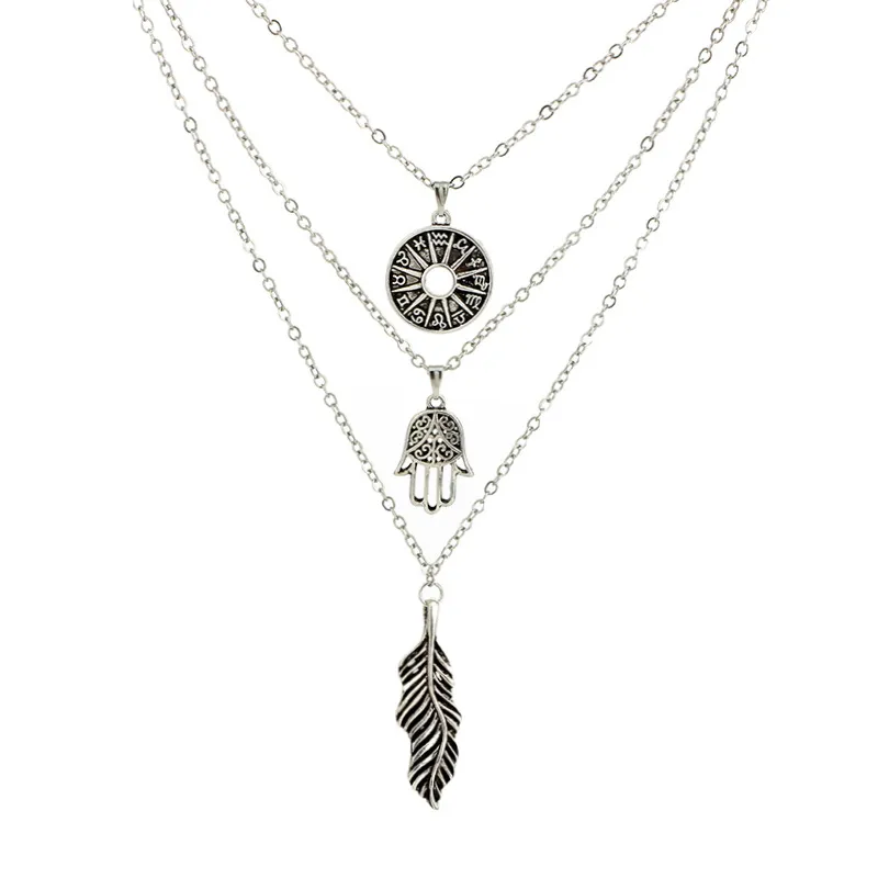 Collane con ciondolo Boho Antique Sier Color Elephant Leaf Whale Tail Choker Collana multistrato Collare per donna Gioielli_voghion.com