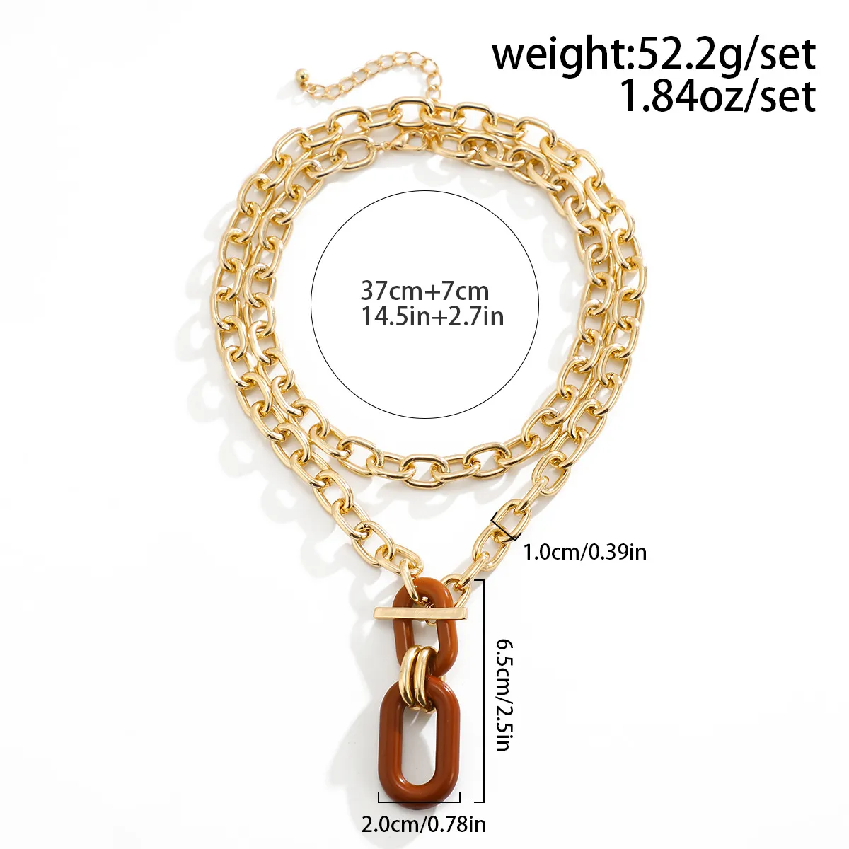 Multi-layered Pendant Necklace Gold Tone Geometric Hip Hop Style_voghion.com