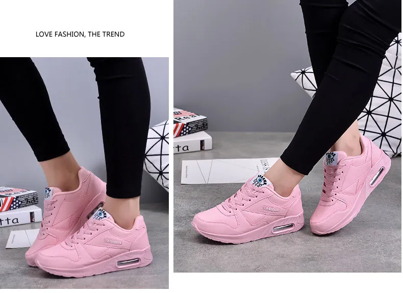 Scarpe da ginnastica da donna alla moda con cuscino d'aria, sportive, in pelle PU, blu, bianche e rosa, da passeggio e da jogging, da donna_voghion.com