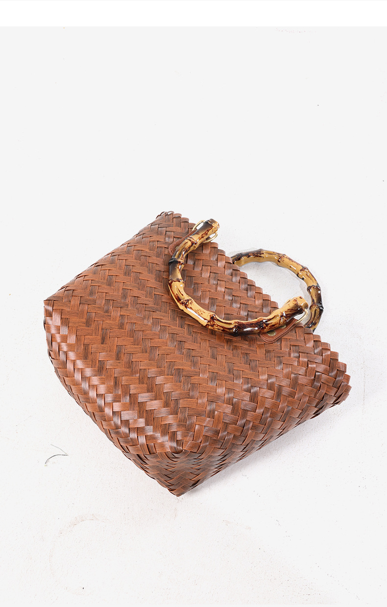 Simple retro hand-held straw bag new imitation bamboo hand-held straw bag woven bag holiday beach bag versatile women's bag_voghion.com