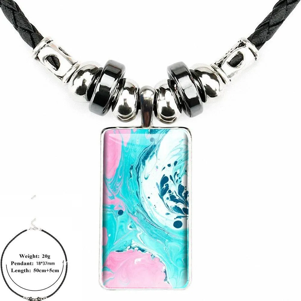 Marmoroptik Anhängerkette Für Mädchen Rosa Und Türkis Schmuck_voghion.com