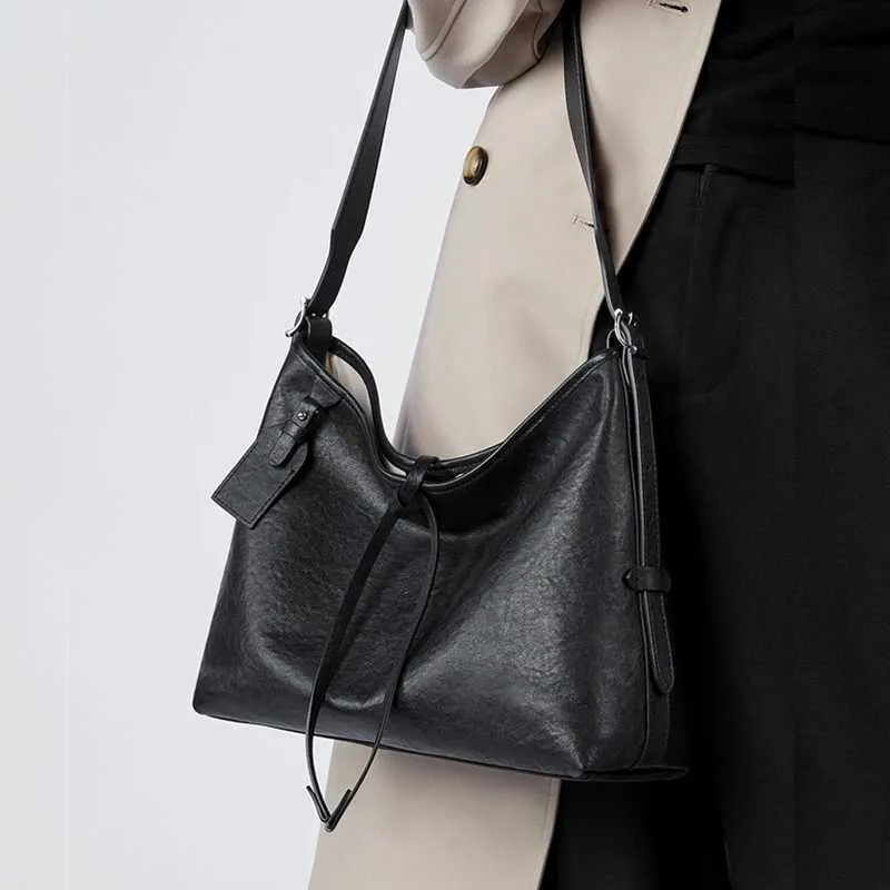 Toptrends Vintage Echtes Leder Große Unterarm Schulter Taschen Für Frauen 2024 Designer Einfache Weibliche Tote Hobo Damen_voghion.com