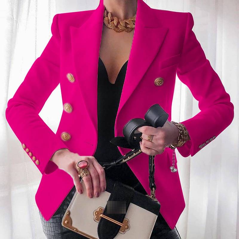 Elegant Women's Solid Color Blazer Jacket For Office & Casual Wear - Slim Fit Long Sleeve Formal Coat With Button Closure (Multiple Colors)_voghion.com