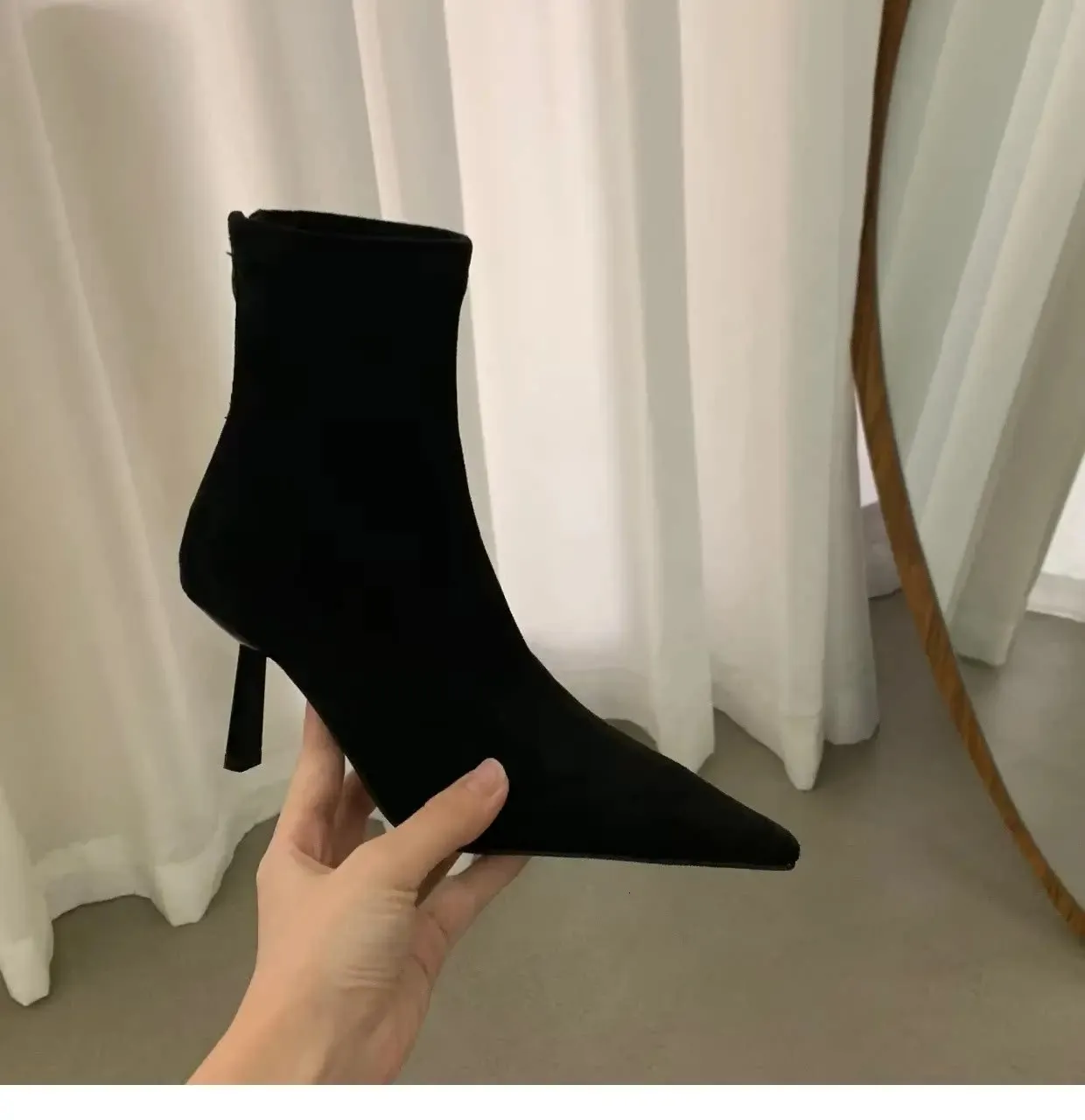 Winter womens mid-heel suede Womens with veet pointed ankle boots fashion boot high heel shoes 240629_voghion.com
