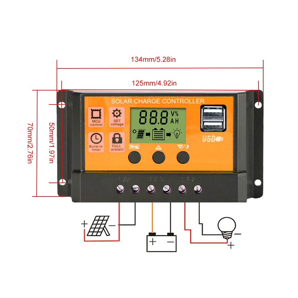 DC 12V/24V Solar Charge Controller Solar Panel Battery Regulator With LCD Display Dual USB Port Charge Controller 100A_voghion.com