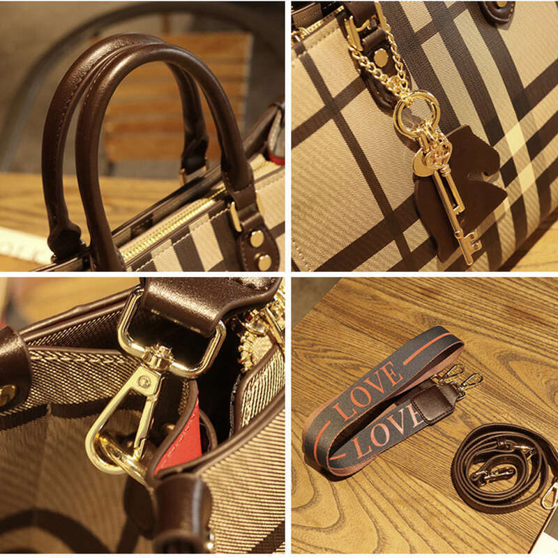 Borsa a spalla donna in stile tote a quadri, borsa grande capiente_voghion.com