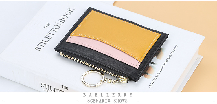 Baellerry – porte-cartes pour femmes, version coréenne, épissage en PU, fente multi-cartes, fermeture éclair, porte-cartes, porte-monnaie compact à la mode_voghion.com