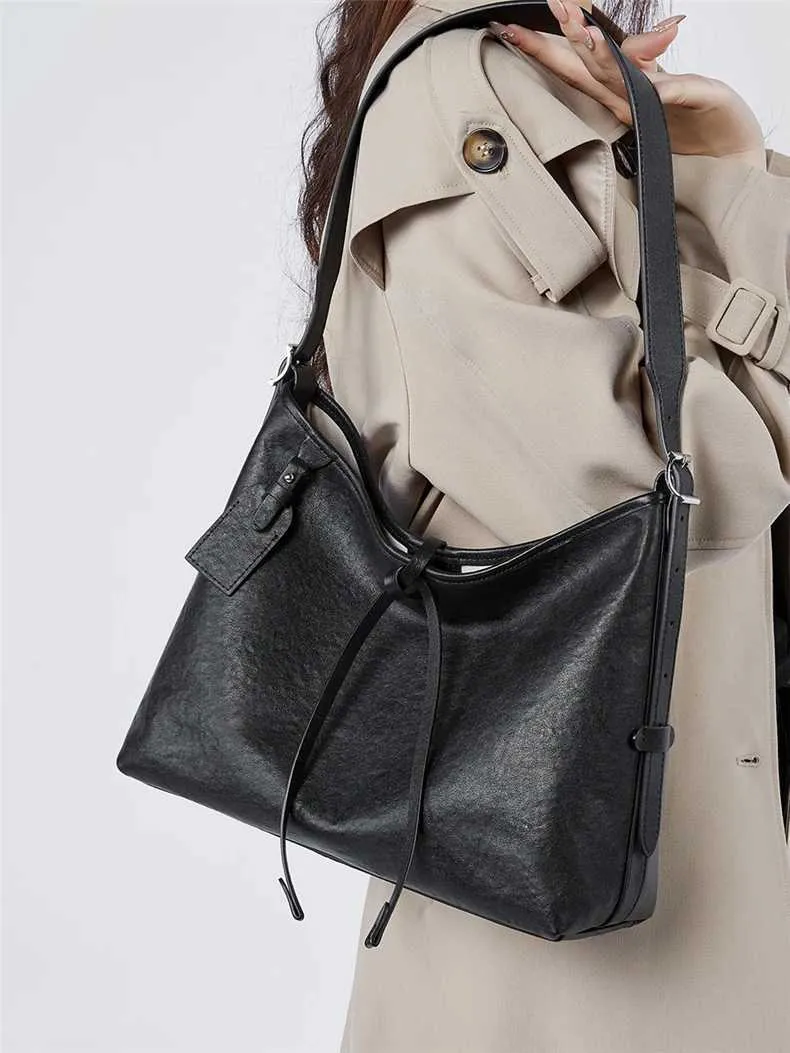 Toptrends Vintage Echtes Leder Große Unterarm Schulter Taschen Für Frauen 2024 Designer Einfache Weibliche Tote Hobo Damen_voghion.com
