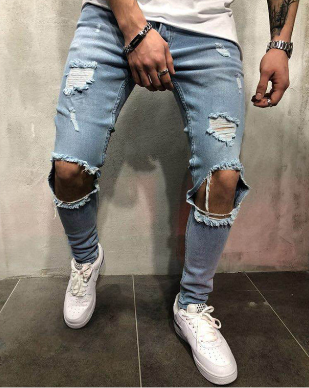 Europe and the United States jeans new ripped slim-fit explosion-style small feet