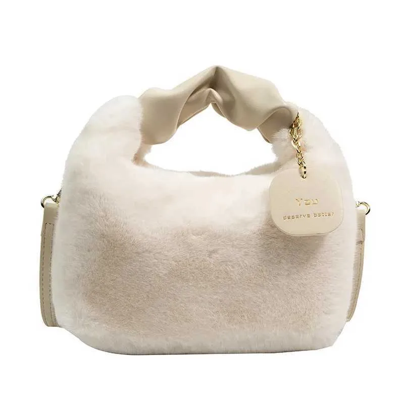 Wan Soft Plush Handbag New Fi Autumn/Winter Korean Edition Simple Ten Font Shopping Bag Y241106_voghion.com