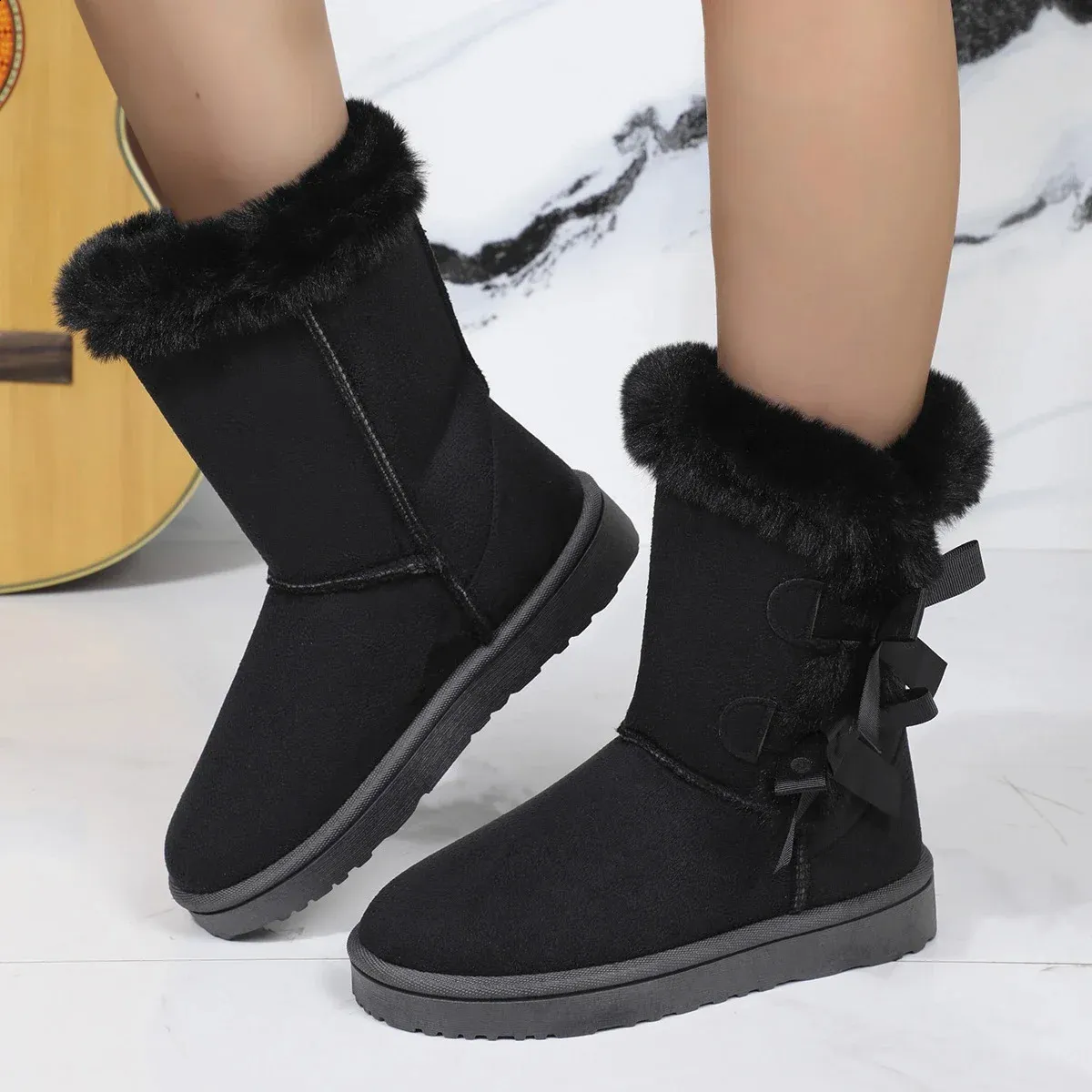 Classic Plush Snow and Calf Wool Boots Warm Winter Womens Shoes 240826_voghion.com