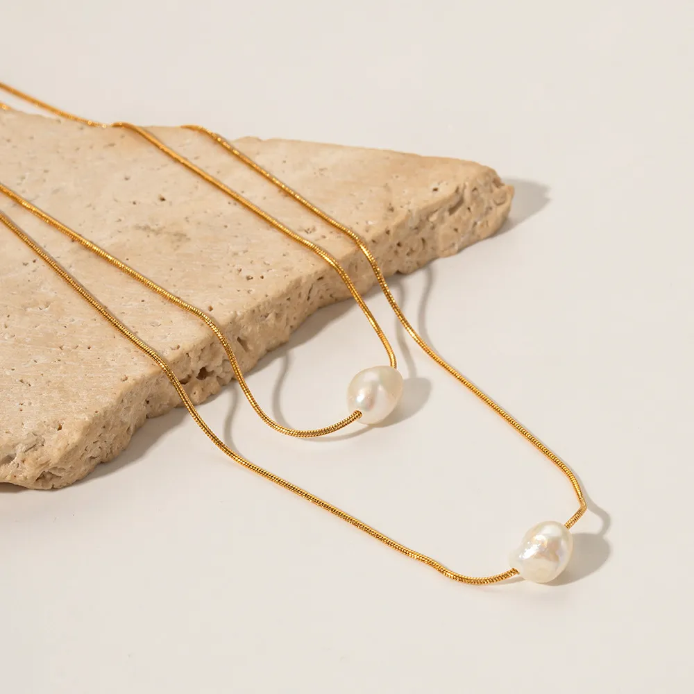 Double Layer Freshwater Pearl Necklace Gold Plated Jewellery_voghion.com