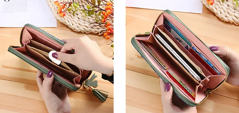 Yogodlns Damen-Geldbörse aus PU-Leder mit Kartenhalter, Handtasche mit Quaste, modische Umschlagtasche, Kontrastfarbe, Geldbörse B_voghion.com