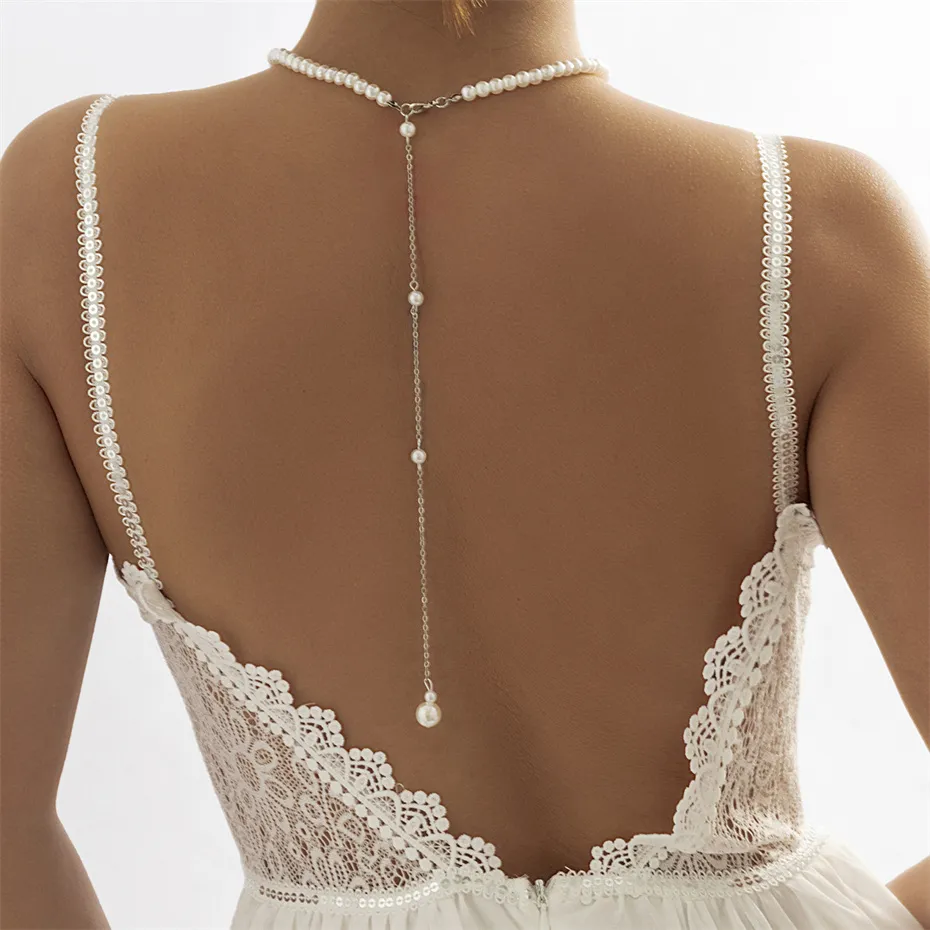 Chains Efily Elegant Pearl Back Drop Necklace Long Bridal Chain Jewelry Sier Color Wedding Backdrop For Backless Dress_voghion.com
