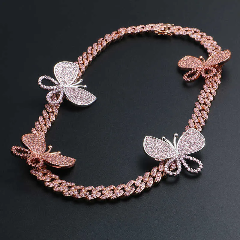 Collana con catena cubana a farfalla in oro rosa placcato con ghiaccio per le donne_voghion.com
