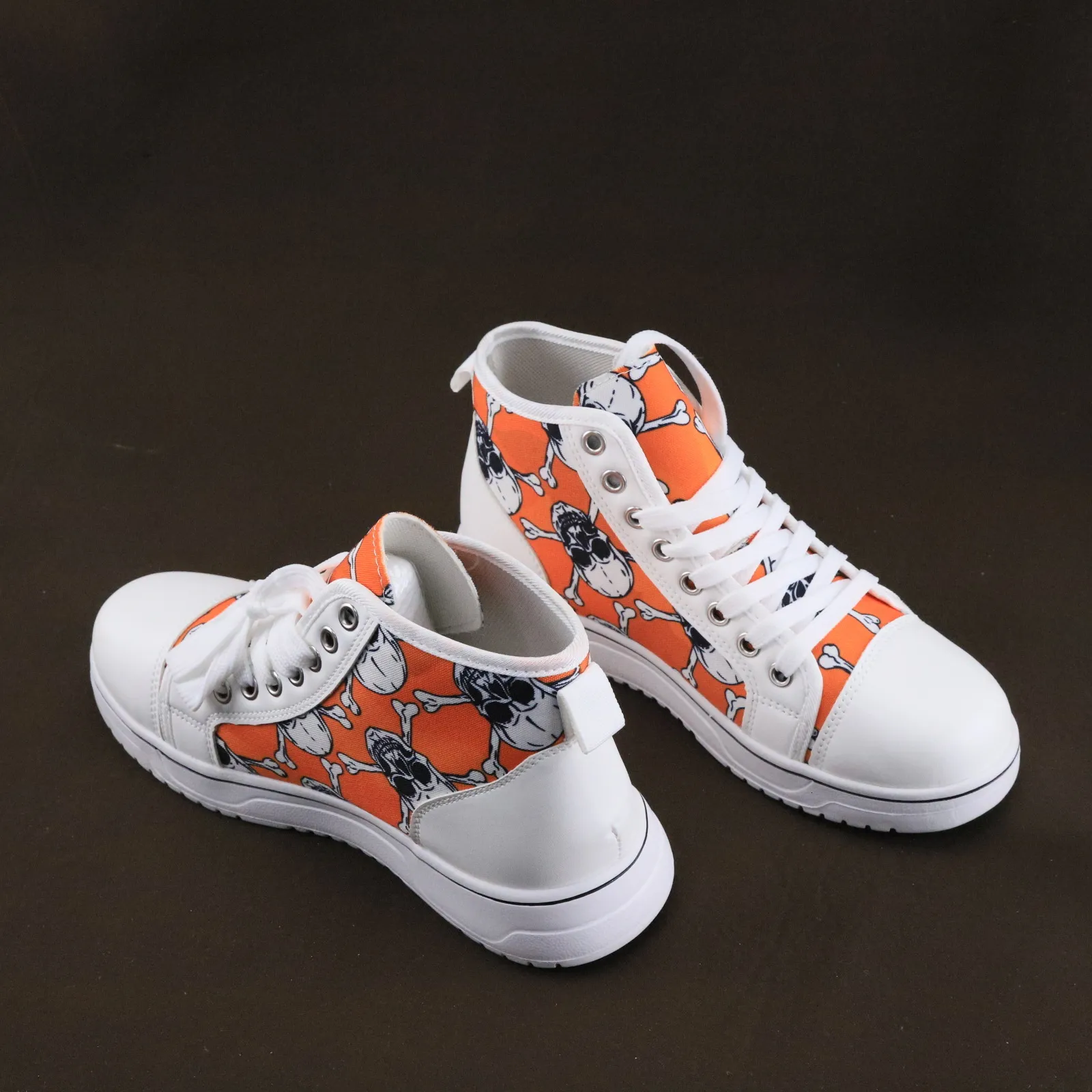 Scarpe casual in tela con lacci e stampa 3D a forma di teschio di Halloween, scarpe da ginnastica piatte da donna_voghion.com