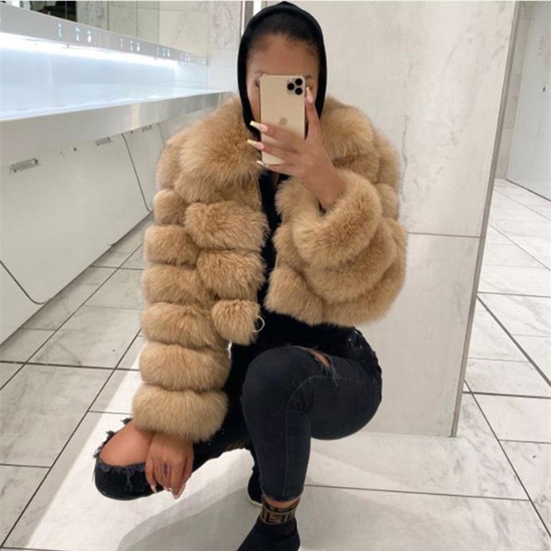 Vêtements pour femmes manches courtes en fourrure pour femmes automne et hiver hauts chauds manteau en peluche tendance_voghion.com