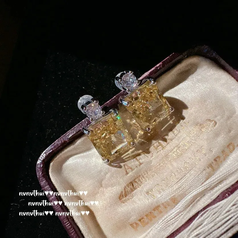 Sterling Sier Donna Set Lab Diamante Zircone Giallo Collana Anello Orecchini Donna Sposa Gioielli da Sposa 240119_voghion.com