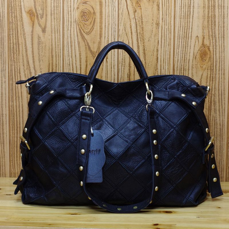 Neue Handtasche Rindsleder für Damen, farbenfrohe kontrastierende Tasche aus echtem Leder, personalisierte trendige_voghion.com