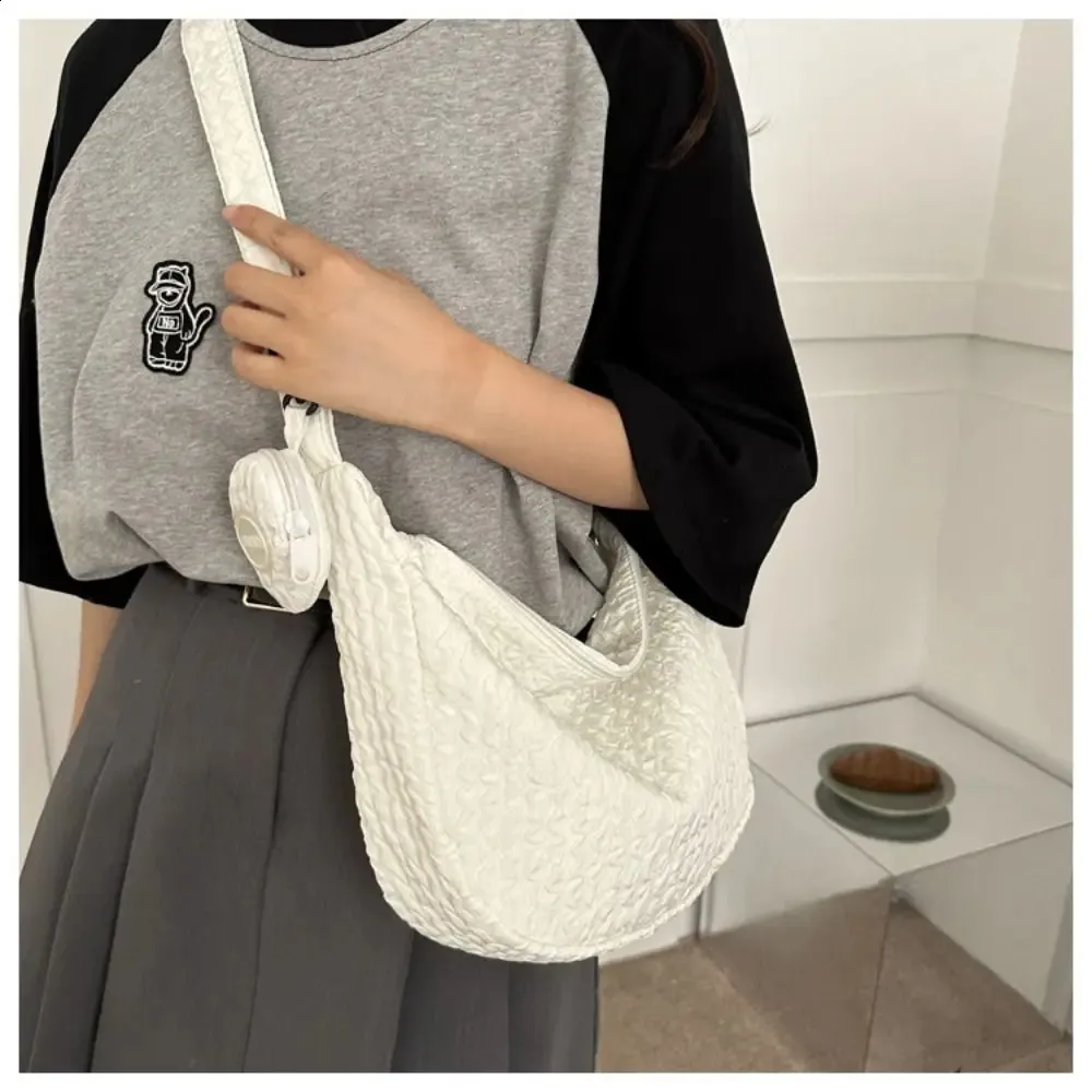 Ruched Crossbody Shoulder Bag For Women Nylon Pleated Satchel_voghion.com