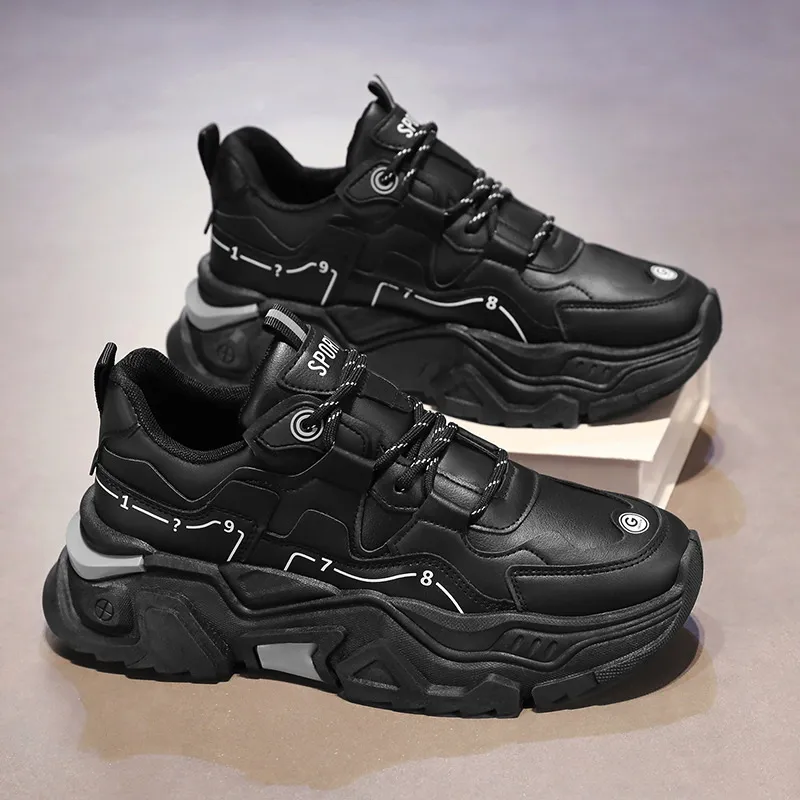 Men New Breathable Korean Version Trendy Versatile Inner Heightened Sneakers Casual Clunky Shoes White Free Shipping_voghion.com