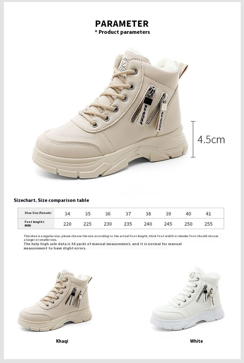 W2576 New 2024 Autumn And Winter Veet Solid Color Women's Cotton Shoes High Rise Thick Sole Simple Warmth Student Height_voghion.com