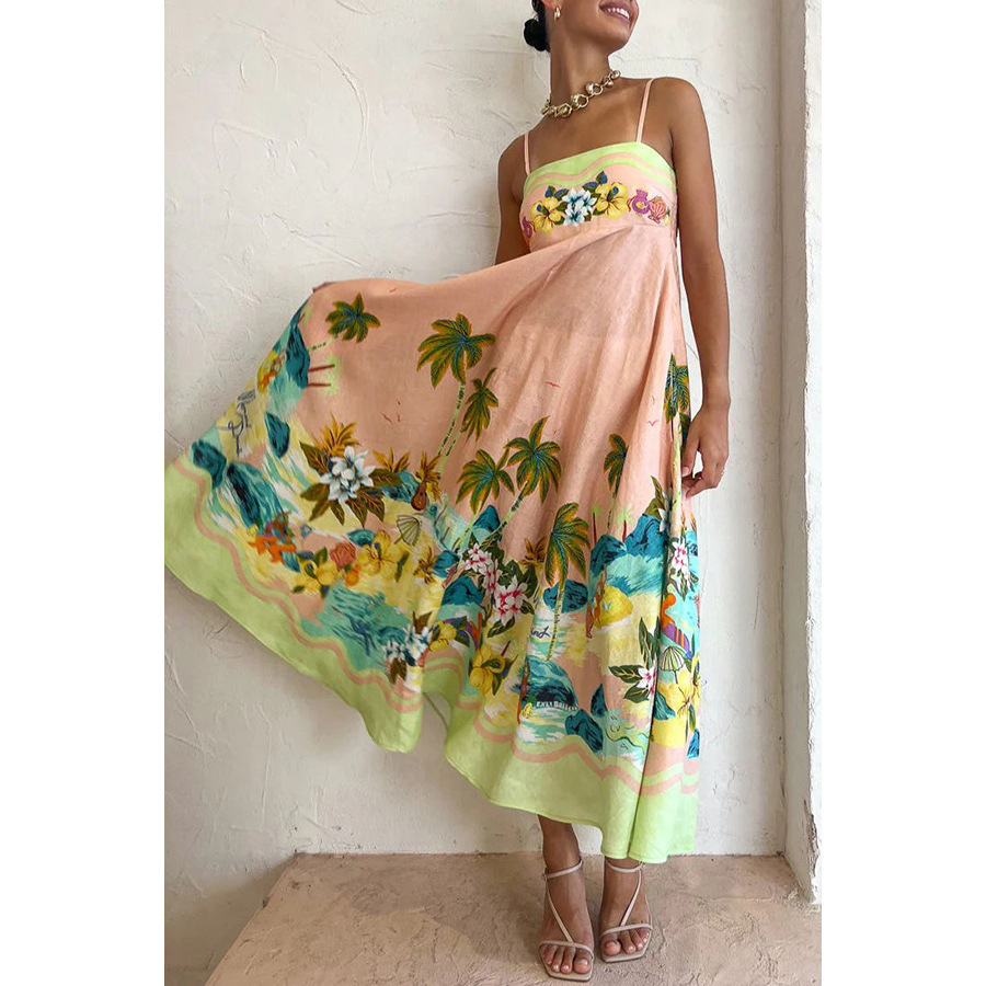 Women's Clothing  Halter print casual loose high-waisted dress_voghion.com