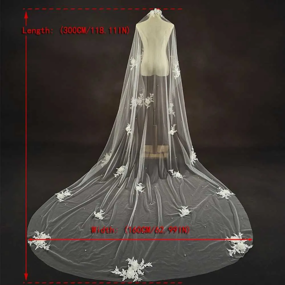 Haarschmuck 3D Blumen Brautschleier Perlen Schleier 1 Tier Lange Kathedrale Veu Mit Kamm Hochzeit Zubehör Für Braut VP56_voghion.com