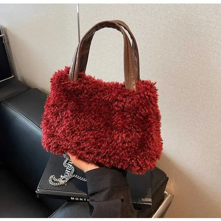 Grande borsa a mano in peluche borsa a spalla donna morbida_voghion.com