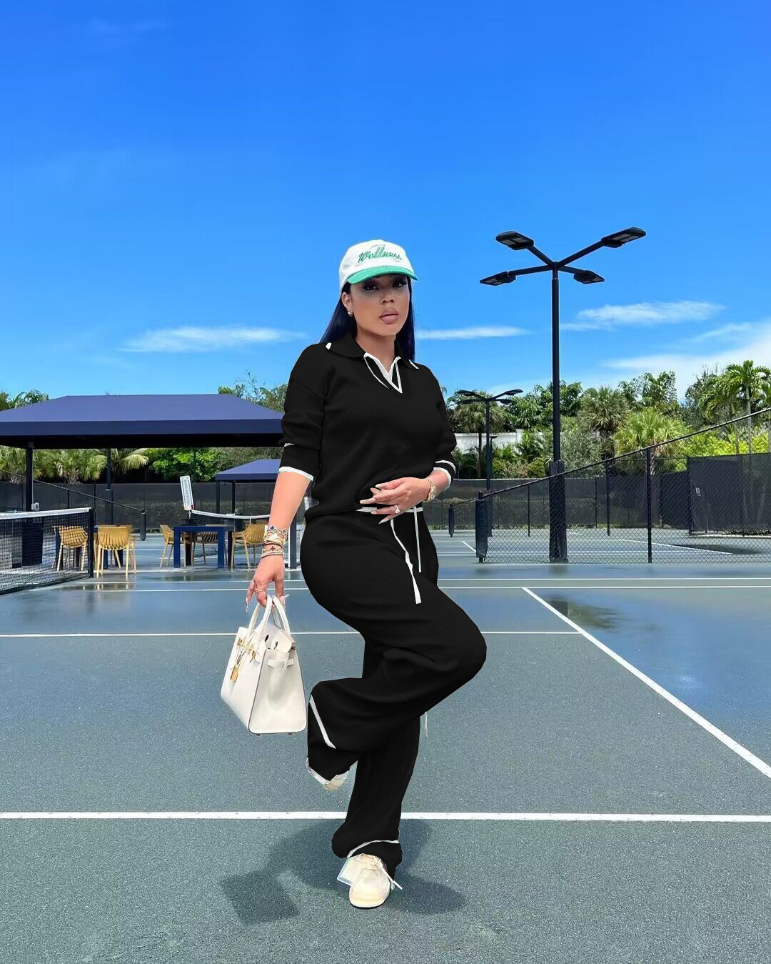 Women's Casual Knitted Wide-Leg Pants Suit Spring/Autumn Regular Fit Polyester Comfortable Two-Piece Set_voghion.com