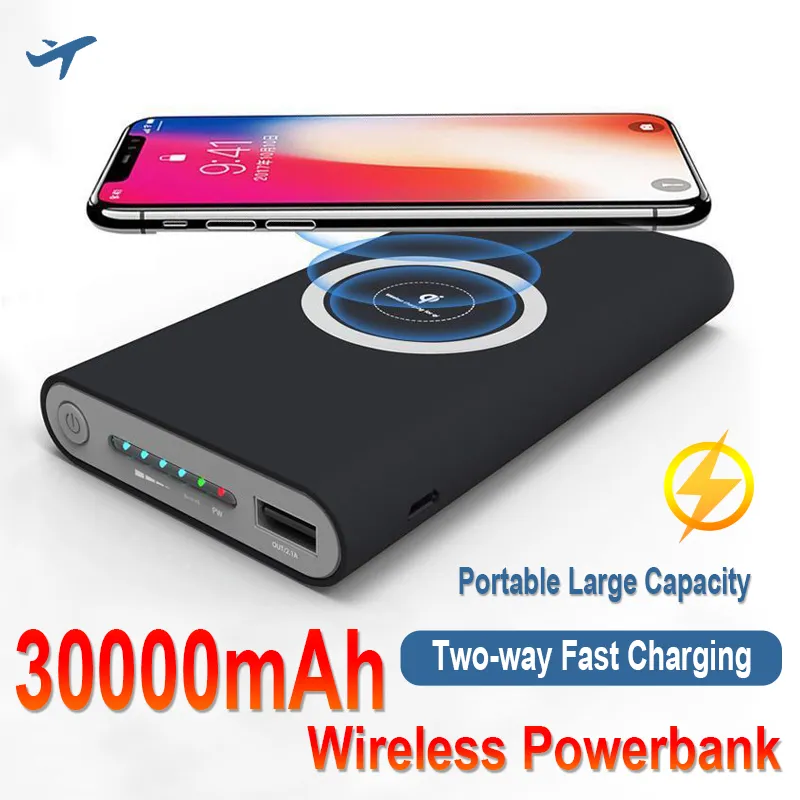 Power Bank 30000mAh Wireless bidirezionale Powerbank Caricabatterie esterno portatile ad alta capacità per iPhone_voghion.com