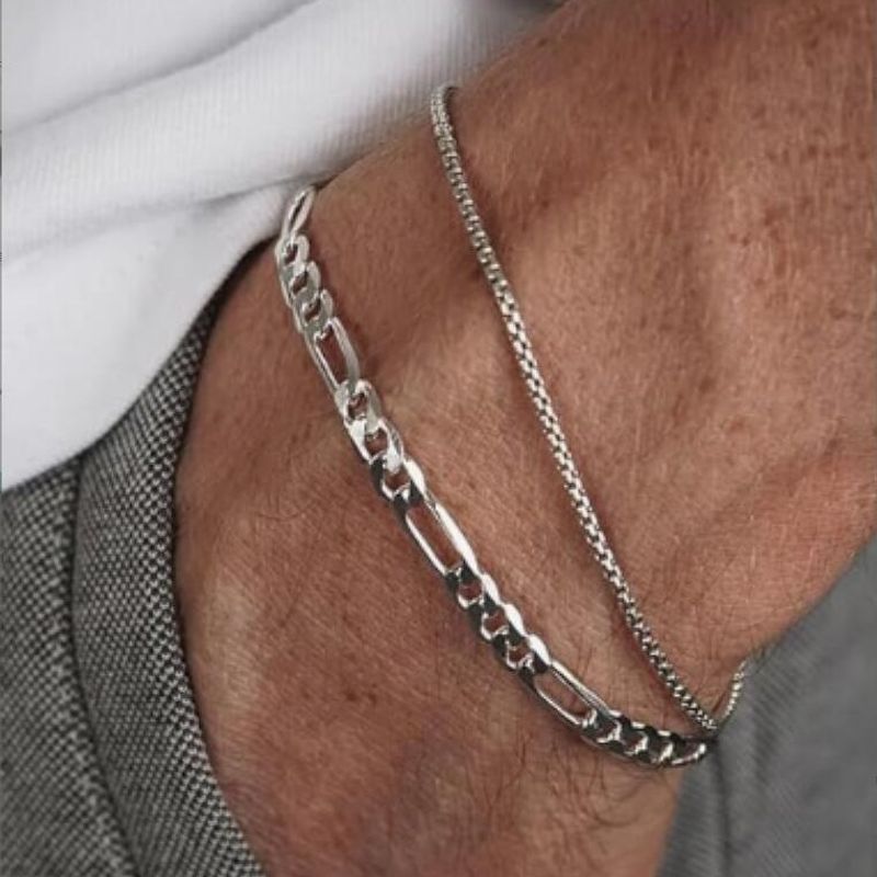 Bracciale a catena cubana antiruggine con personalità piatta in acciaio inossidabile impilato Hip Hop per uomo e donna_voghion.com