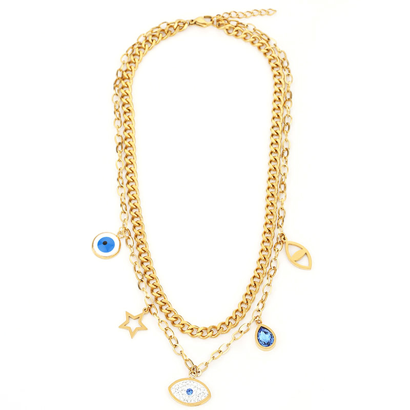 Gute, nuovo set di gioielli minimalista con collana, bracciale, orecchini, anello e doppio strato in acciaio al titanio, resistente alla luce._voghion.com