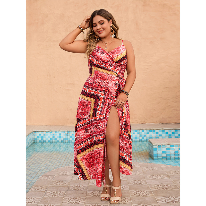 Women's printed suspender dress ladies summer leisure holiday sexy long dress women's clothing_voghion.com