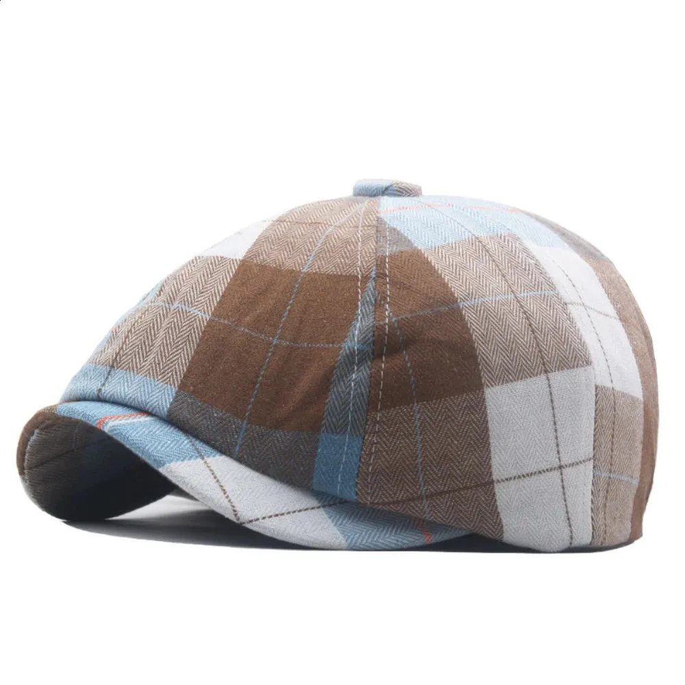 HT4183 Womens Octagonal Checkered Mens Flat Hat Spring and Summer Beret 240912_voghion.com